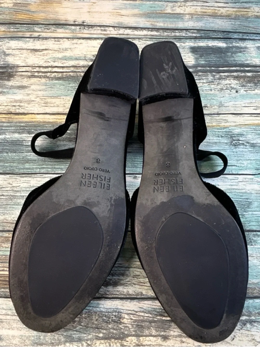 Eileen Fisher Malta Mary Jane Pumps Womens Sz 8 Black Velvet Block Heel Evening